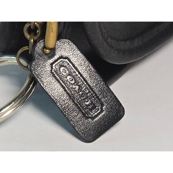 90s Coach Vintage Black Leather Mini City Bag Coin Purse Keychain Fob Charm - Picture 15 of 15